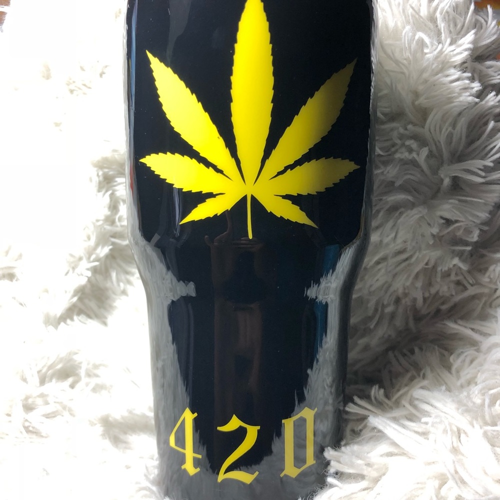 420 Custom Black & Yellow Tumbler Like Yeti